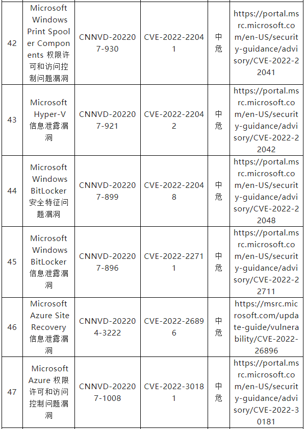 信息安全漏洞月報（2022年7月）表四八